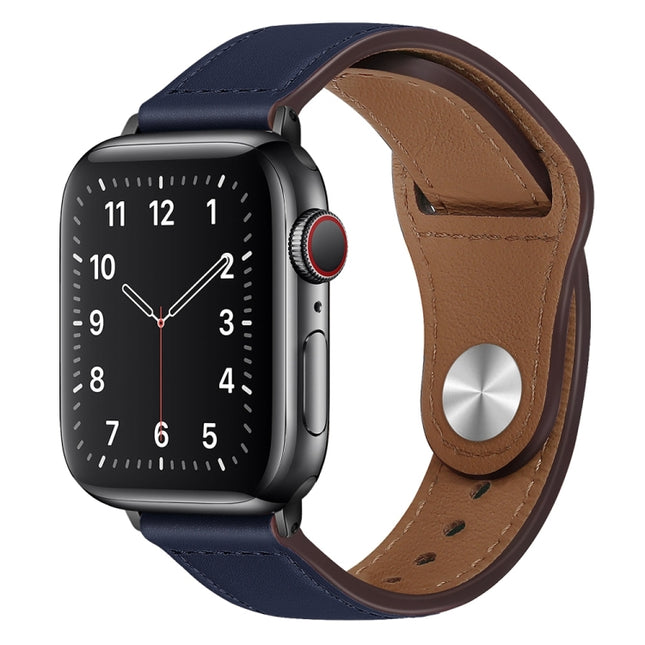 PU Leather Black Buckle Watch Band For Apple Watch Ultra 49mm&Watch Ultra 2 49mm / Series 9&8&7 45mm / SE 3&SE 2&6&SE&5&4 44mm / 3&2&1 42mm(Dark Blue)-garmade.com