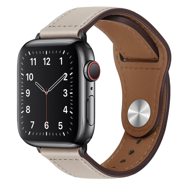 PU Leather Black Buckle Watch Band For Apple Watch Ultra 49mm&Watch Ultra 2 49mm / Series 9&8&7 45mm / SE 3&SE 2&6&SE&5&4 44mm / 3&2&1 42mm(Ivory)-garmade.com