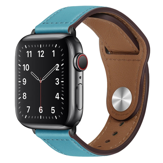 PU Leather Black Buckle Watch Band For Apple Watch Ultra 49mm&Watch Ultra 2 49mm / Series 9&8&7 45mm / SE 3&SE 2&6&SE&5&4 44mm / 3&2&1 42mm(Bright Blue)-garmade.com