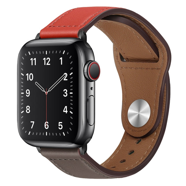 PU Leather Black Buckle Watch Band For Apple Watch Ultra 49mm&Watch Ultra 2 49mm / Series 9&8&7 45mm / SE 3&SE 2&6&SE&5&4 44mm / 3&2&1 42mm(Brick Red and Grey)-garmade.com