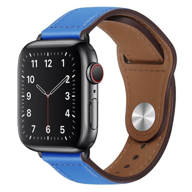 PU Leather Black Buckle Watch Band For Apple Watch Series 9&8&7 41mm / SE 3&SE 2&6&SE&5&4 40mm / 3&2&1 38mm(Blue)-garmade.com