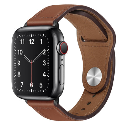 PU Leather Black Buckle Watch Band For Apple Watch Series 9&8&7 41mm / SE 3&SE 2&6&SE&5&4 40mm / 3&2&1 38mm(Red Brown)-garmade.com