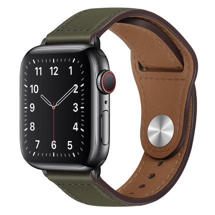 PU Leather Black Buckle Watch Band For Apple Watch Series 9&8&7 41mm / SE 3&SE 2&6&SE&5&4 40mm / 3&2&1 38mm(Army Green)-garmade.com
