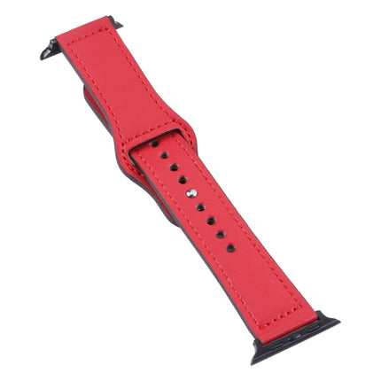 PU Leather Black Buckle Watch Band For Apple Watch Series 9&8&7 41mm / SE 3&SE 2&6&SE&5&4 40mm / 3&2&1 38mm(Wine Red)-garmade.com