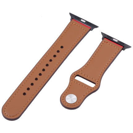 PU Leather Black Buckle Watch Band For Apple Watch Series 9&8&7 41mm / SE 3&SE 2&6&SE&5&4 40mm / 3&2&1 38mm(Red Brown)-garmade.com