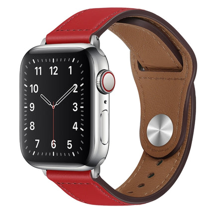 PU Leather Silver Buckle Watch Band For Apple Watch Ultra 49mm&Watch Ultra 2 49mm / Series 9&8&7 45mm / SE 3&SE 2&6&SE&5&4 44mm / 3&2&1 42mm(Red)-garmade.com