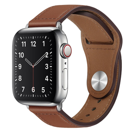 PU Leather Silver Buckle Watch Band For Apple Watch Ultra 49mm&Watch Ultra 2 49mm / Series 9&8&7 45mm / SE 3&SE 2&6&SE&5&4 44mm / 3&2&1 42mm(Red Brown)-garmade.com
