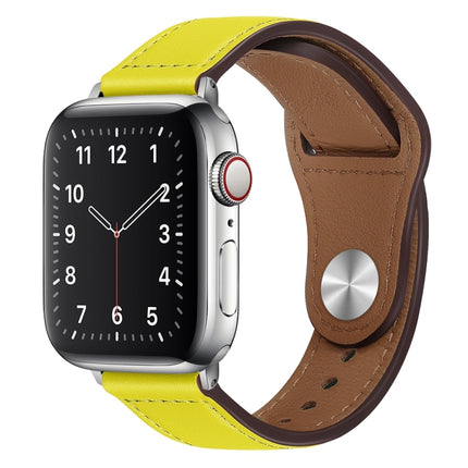 PU Leather Silver Buckle Watch Band For Apple Watch Ultra 49mm&Watch Ultra 2 49mm / Series 9&8&7 45mm / SE 3&SE 2&6&SE&5&4 44mm / 3&2&1 42mm(Yellow)-garmade.com