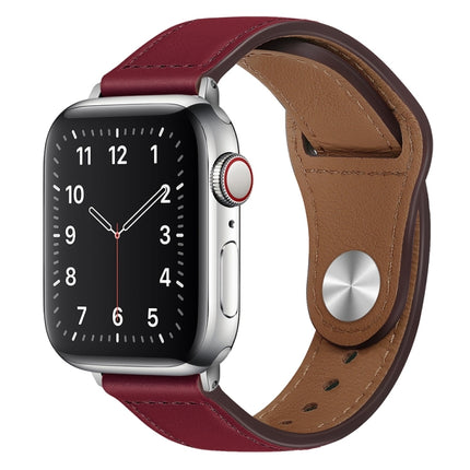 PU Leather Silver Buckle Watch Band For Apple Watch Ultra 49mm&Watch Ultra 2 49mm / Series 9&8&7 45mm / SE 3&SE 2&6&SE&5&4 44mm / 3&2&1 42mm(Wine Red)-garmade.com