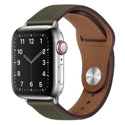 PU Leather Silver Buckle Watch Band For Apple Watch Ultra 49mm&Watch Ultra 2 49mm / Series 9&8&7 45mm / SE 3&SE 2&6&SE&5&4 44mm / 3&2&1 42mm(Army Green)-garmade.com