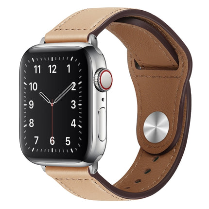 PU Leather Silver Buckle Watch Band For Apple Watch Ultra 49mm&Watch Ultra 2 49mm / Series 9&8&7 45mm / SE 3&SE 2&6&SE&5&4 44mm / 3&2&1 42mm(Apricot)-garmade.com