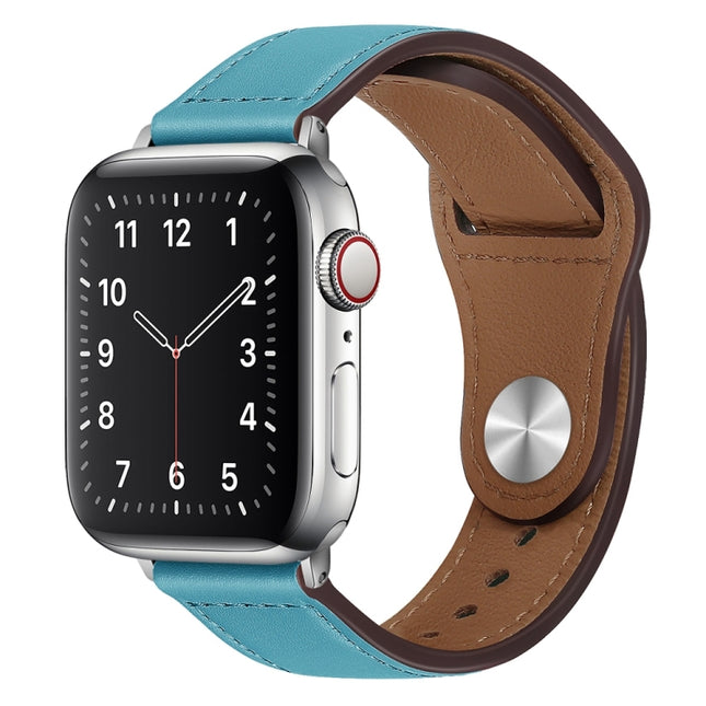 PU Leather Silver Buckle Watch Band For Apple Watch Ultra 49mm&Watch Ultra 2 49mm / Series 9&8&7 45mm / SE 3&SE 2&6&SE&5&4 44mm / 3&2&1 42mm(Bright Blue)-garmade.com