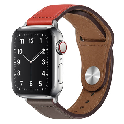 PU Leather Silver Buckle Watch Band For Apple Watch Ultra 49mm&Watch Ultra 2 49mm / Series 9&8&7 45mm / SE 3&SE 2&6&SE&5&4 44mm / 3&2&1 42mm(Brick Red and Grey)-garmade.com