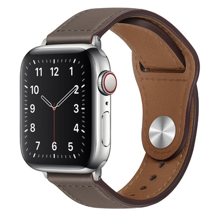 PU Leather Silver Buckle Watch Band For Apple Watch Series 9&8&7 41mm / SE 3&SE 2&6&SE&5&4 40mm / 3&2&1 38mm(Grey Brown)-garmade.com