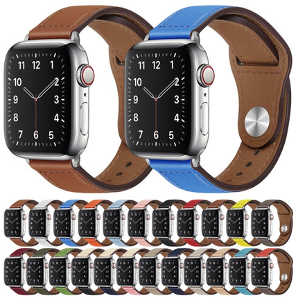 PU Leather Silver Buckle Watch Band For Apple Watch Series 9&8&7 41mm / SE 3&SE 2&6&SE&5&4 40mm / 3&2&1 38mm(Brown)-garmade.com