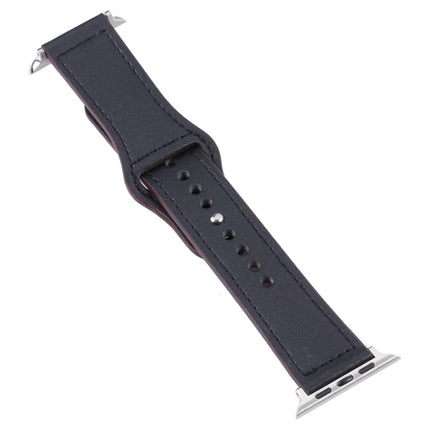 PU Leather Silver Buckle Watch Band For Apple Watch Series 9&8&7 41mm / SE 3&SE 2&6&SE&5&4 40mm / 3&2&1 38mm(Dark Blue)-garmade.com