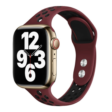 Double Nail Small Waist Watch Band For Apple Watch Ultra 49mm&Watch Ultra 2 49mm / Series 9&8&7 45mm / SE 3&SE 2&6&SE&5&4 44mm / 3&2&1 42mm(Wine Red Black)-garmade.com