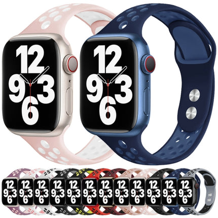 Double Nail Small Waist Watch Band For Apple Watch Series 9&8&7 41mm / SE 3&SE 2&6&SE&5&4 40mm / 3&2&1 38mm(Red Black)-garmade.com