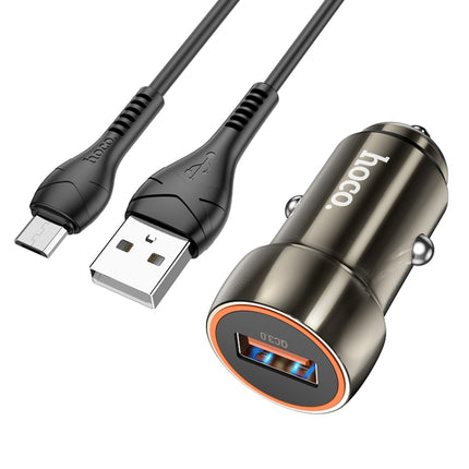 hoco Z46 Blue Shield Single Port QC3.0 Car Charger Set with Micro USB Cable(Metal Grey)-garmade.com