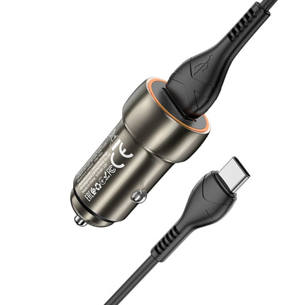 hoco Z46 Blue Shield Single Port QC3.0 Car Charger Set with Type-C Cable(Metal Grey)-garmade.com