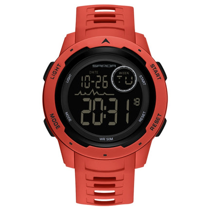 SANDA 2125 Luminous Waterproof Dual Display Electronic Watch(Red)-garmade.com