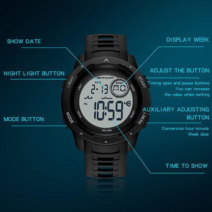 SANDA 2125 Luminous Waterproof Dual Display Electronic Watch(Black White)-garmade.com