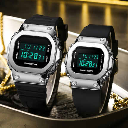 SANDA 2126 Tempered Mirror Luminous Waterproof Dual Display Electronic Watch(Black)-garmade.com