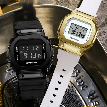 SANDA 2126 Tempered Mirror Luminous Waterproof Dual Display Electronic Watch(Khaki)-garmade.com