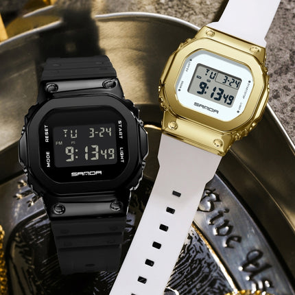SANDA 2126 Tempered Mirror Luminous Waterproof Dual Display Electronic Watch(Black Silver)-garmade.com