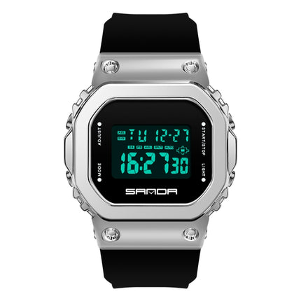 SANDA 9006 Tempered Mirror Luminous Waterproof Dual Display Electronic Watch(Black Silver)-garmade.com