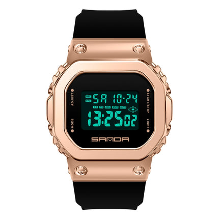 SANDA 9006 Tempered Mirror Luminous Waterproof Dual Display Electronic Watch(Black Rose Gold)-garmade.com