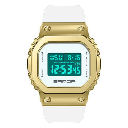 SANDA 9006 Tempered Mirror Luminous Waterproof Dual Display Electronic Watch(White Gold)-garmade.com