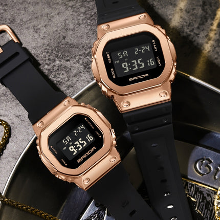 SANDA 9006 Tempered Mirror Luminous Waterproof Dual Display Electronic Watch(Khaki)-garmade.com