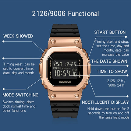 SANDA 9006 Tempered Mirror Luminous Waterproof Dual Display Electronic Watch(Khaki)-garmade.com