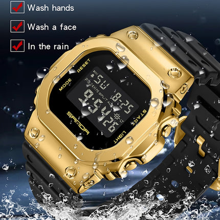 SANDA 9006 Tempered Mirror Luminous Waterproof Dual Display Electronic Watch(Black Rose Gold)-garmade.com