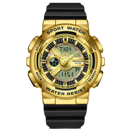 SANDA 3137 TPU Strap Luminous Waterproof Dual Display Electronic Watch(Black Gold)-garmade.com