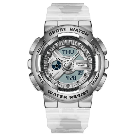SANDA 3137 TPU Strap Luminous Waterproof Dual Display Electronic Watch(Transparent Silver)-garmade.com