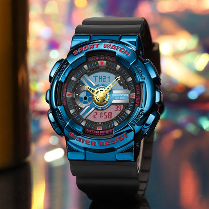 SANDA 3137 TPU Strap Luminous Waterproof Dual Display Electronic Watch(Black Gold)-garmade.com