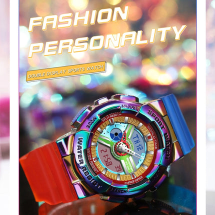 SANDA 3137 TPU Strap Luminous Waterproof Dual Display Electronic Watch(Transparent Gold)-garmade.com