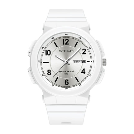 SANDA 6097 TPU Strap Dual Calendar Waterproof Electronic Watch(White)-garmade.com