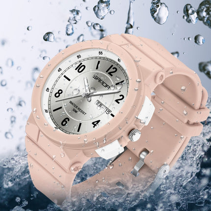 SANDA 6097 TPU Strap Dual Calendar Waterproof Electronic Watch(White Pink)-garmade.com