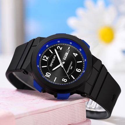 SANDA 6097 TPU Strap Dual Calendar Waterproof Electronic Watch(Black Blue)-garmade.com