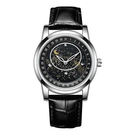SANDA 7001 Leather Strap Luminous Waterproof Mechanical Watch(Black)-garmade.com