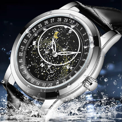 SANDA 7001 Leather Strap Luminous Waterproof Mechanical Watch(Black)-garmade.com