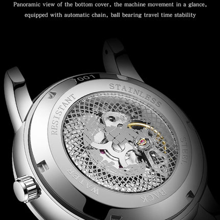 SANDA 7001 Leather Strap Luminous Waterproof Mechanical Watch(Silver Blue)-garmade.com
