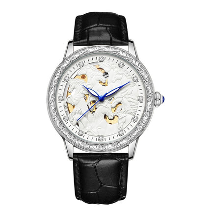 SANDA 7011 Leather Strap Luminous Waterproof Mechanical Watch(Black Silver)-garmade.com