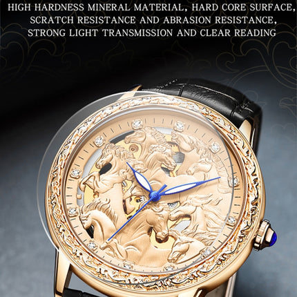 SANDA 7011 Leather Strap Luminous Waterproof Mechanical Watch(Black Rose Gold)-garmade.com
