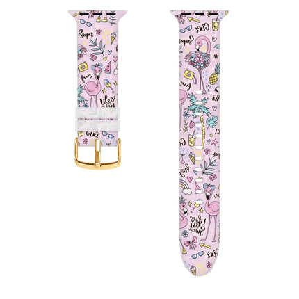Square Buckle Color Printing Watch Band For Apple Watch Ultra 49mm&Watch Ultra 2 49mm / Series 9&8&7 45mm / SE 3&SE 2&6&SE&5&4 44mm / 3&2&1 42mm(Flamingo 1)-garmade.com