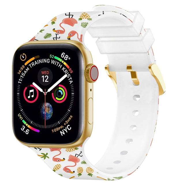Square Buckle Color Printing Watch Band For Apple Watch Ultra 49mm&Watch Ultra 2 49mm / Series 9&8&7 45mm / SE 3&SE 2&6&SE&5&4 44mm / 3&2&1 42mm(Flamingo 2)-garmade.com