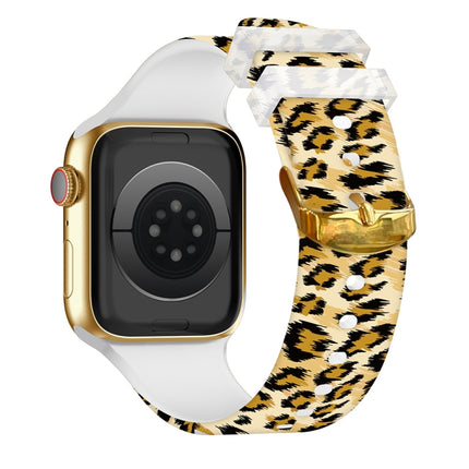 Square Buckle Color Printing Watch Band For Apple Watch Series 9&8&7 41mm / SE 3&SE 2&6&SE&5&4 40mm / 3&2&1 38mm(Leopard 5)-garmade.com